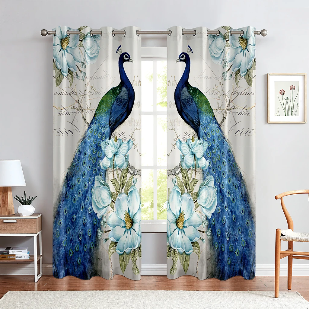 

3D Vintage Animal Peacock Curtains, Luxurious Decorative Curtains, 2 Panel, Luxury Living Room, Bedroom, Den, Balcony