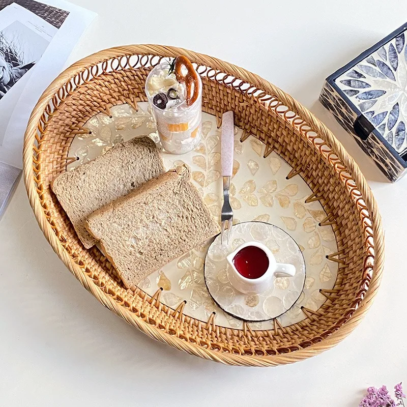 American light luxury rattan shell creative gold storage home living room club cake café restaurant tray