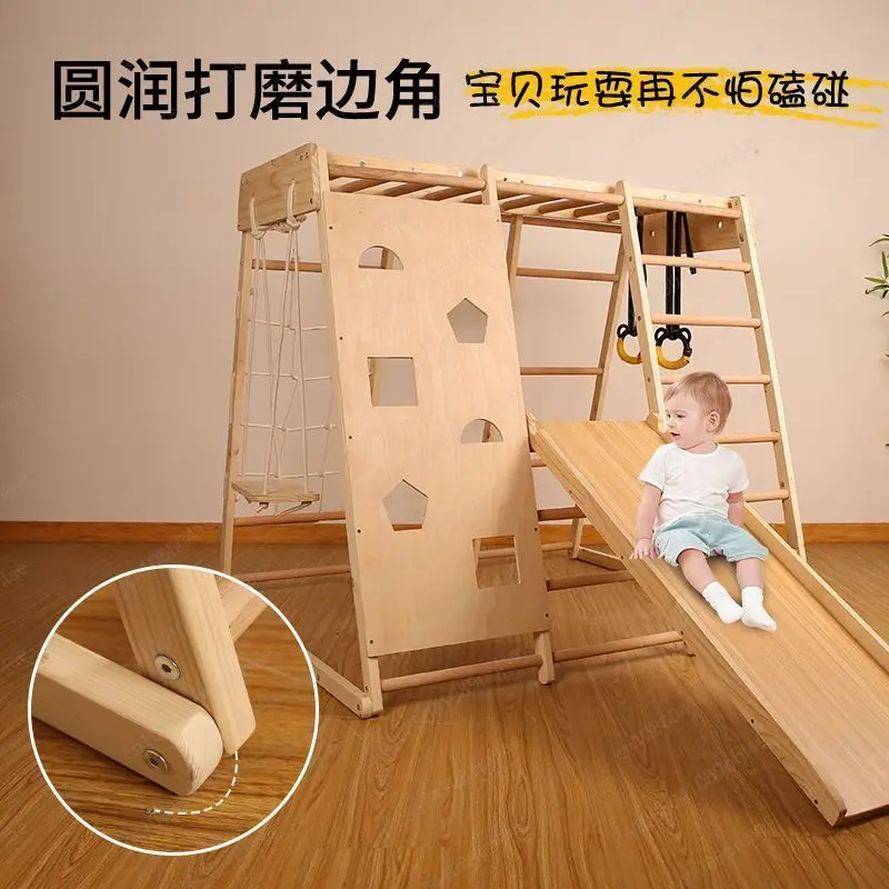 Multifunctional Solid Wood Climbing Frame, Indoor Swing Combination, Family Amusement Park Slide image 3