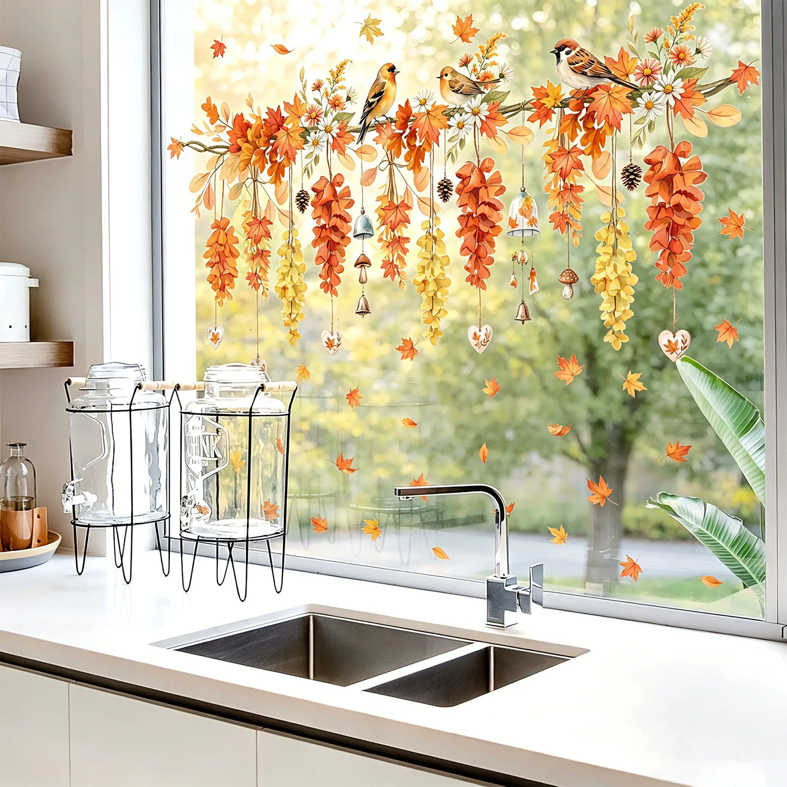 Autumn-Themed Reusable Window Clings for Residential and Commercial Use Double-Sided PVC Static Decals for Smooth Glass Surfaces