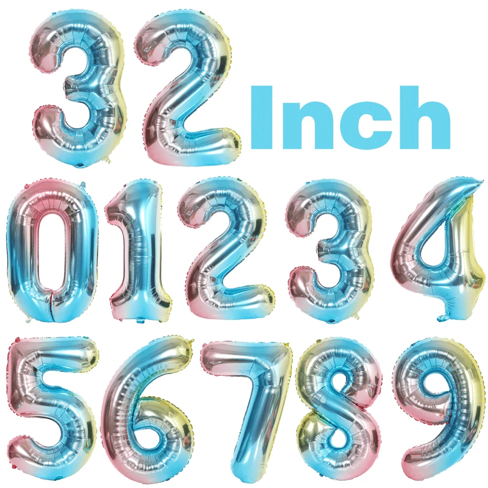 32 Zoll mehrfarbige Nummer 6 Ballon große Zahlenballons 0-9 Jungen Mädchen Geburtstagsdekoration Frauen Männer Party Jubiläumszubehör