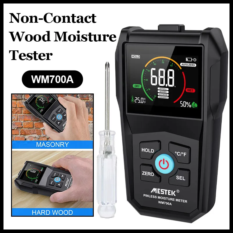 WM700A Non-Contact Wood Moisture Tester  Full Angle Inverted Wood Humidity Tester LCD Digital Nondestructive Humidity Meter