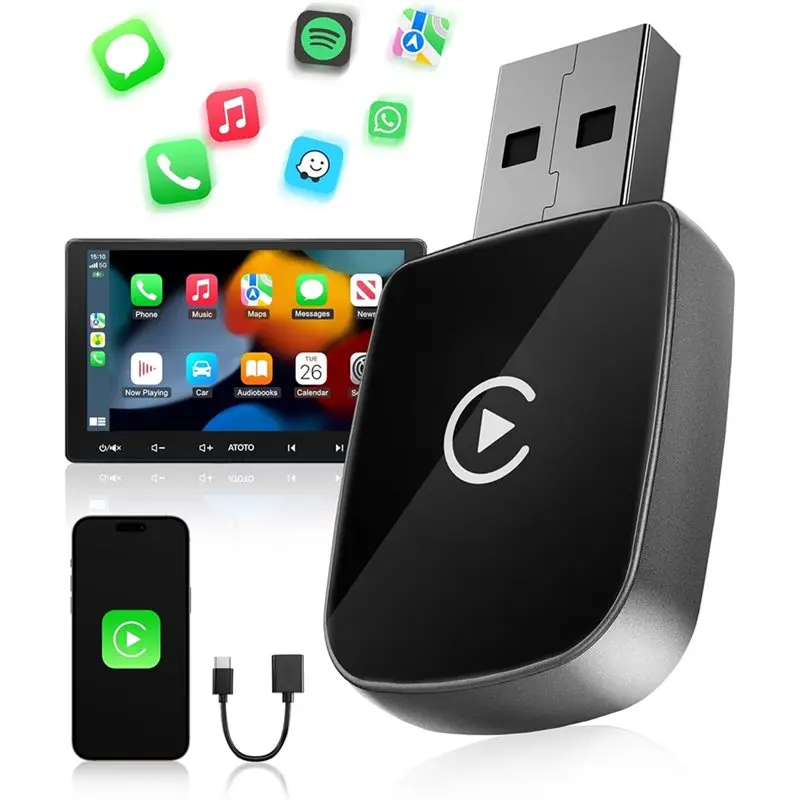 New!Carplay Wireless Adapter For IOS 10+ , V5.3 Bluetooth Stable Connection, 5.8 Ghz Wifi Fast Data Transfer Via USB C/A