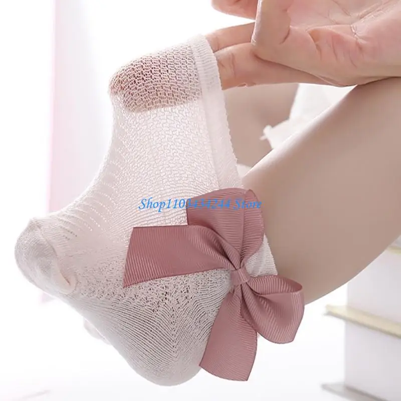 جوارب للأطفال البنات من عمر 0 شهر إلى 5 سنوات، جوارب قصيرة قابلة للتنفس للرضع بعقدة على شكل فيونكة للعروض المسرحية #5