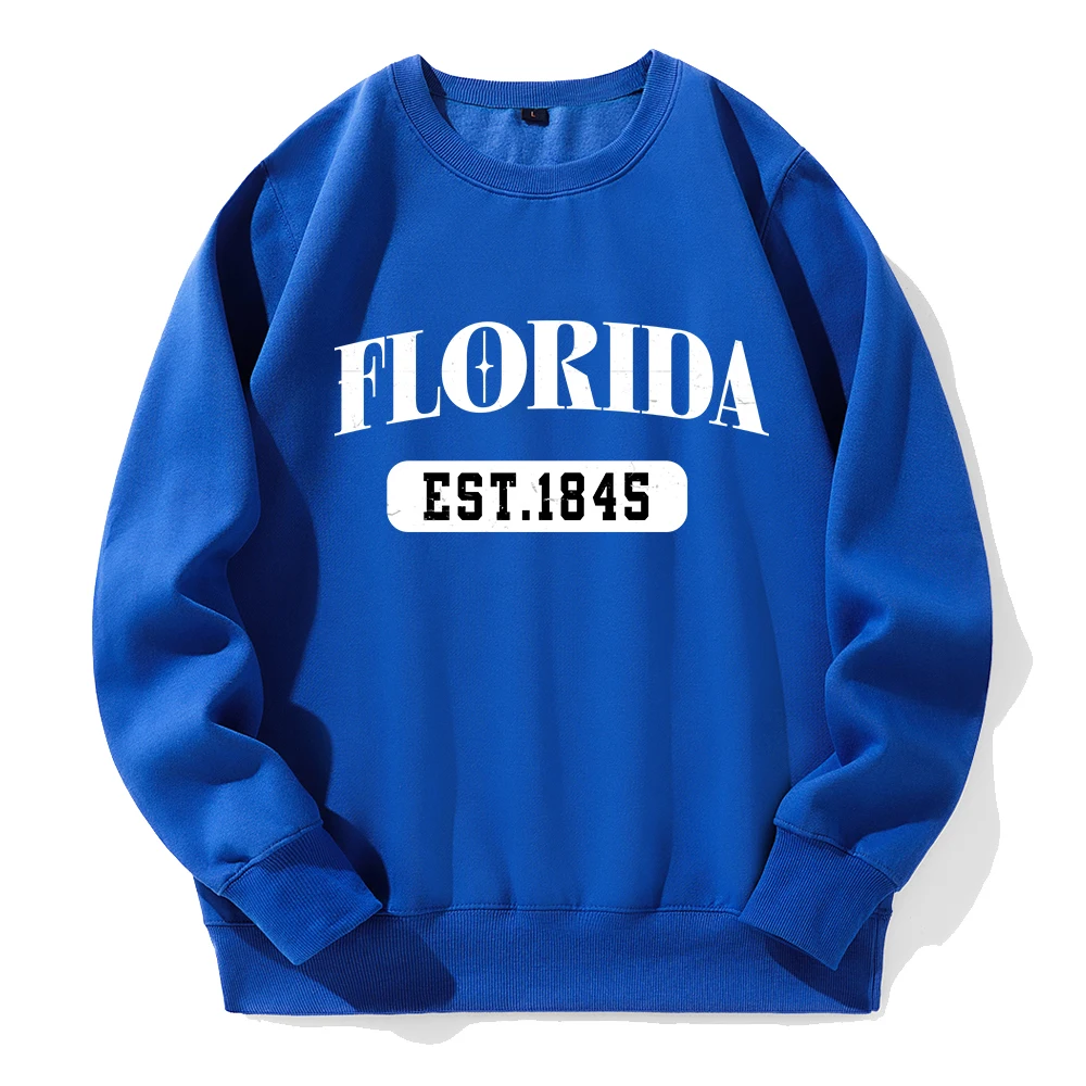 Florida Est.1845 Printing Male Sweatshirt Casual Versatile Fashion Tracksuit Loose O-Neck Street Top Autumn Warm Fleece Clothes