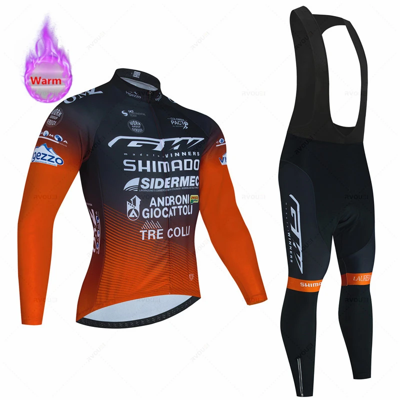 -Thermal Fleece Cycling Jersey Sets for Men, Long Sleeve, Bicycle Clothing, MTB Bike, Winter