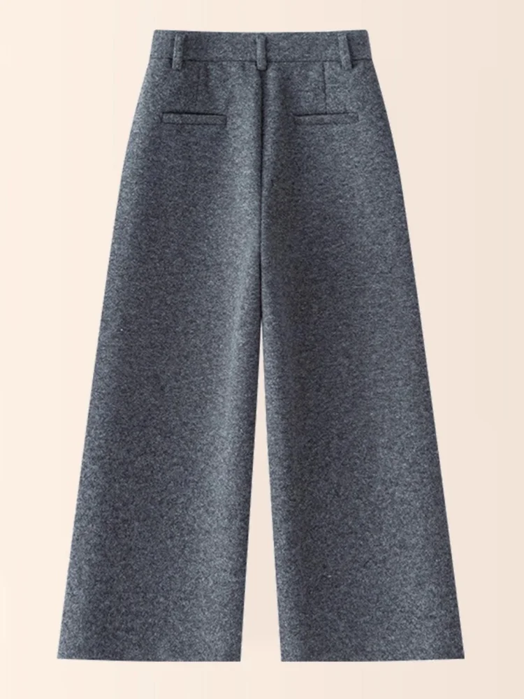 ハイウエスト快適なウールワイドレッグパンツ 9 ポイントルーズストレートカットパンツ女性用通勤 Sle 韓国版