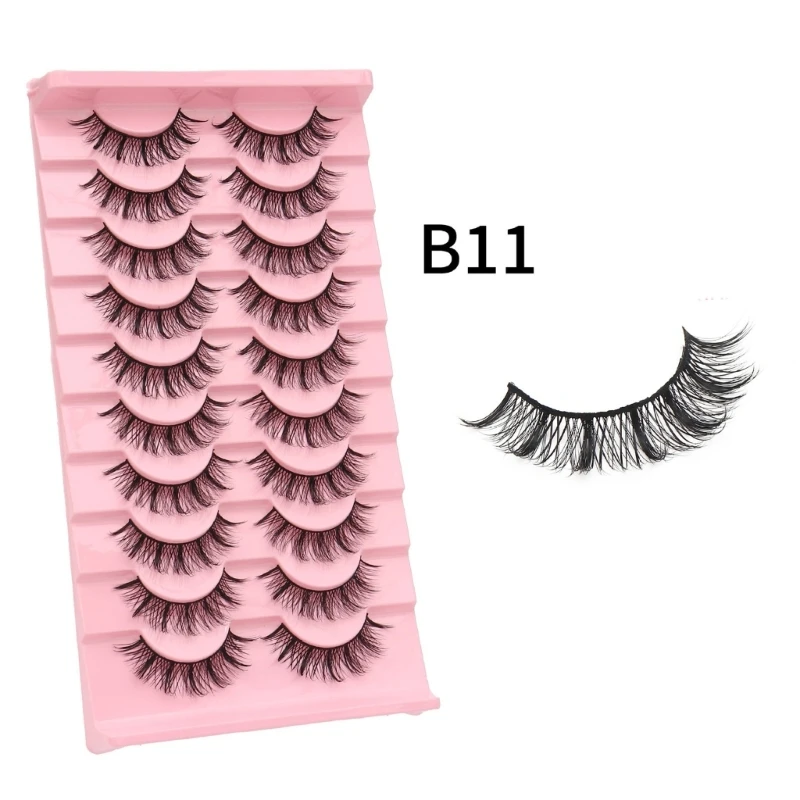 Y1UF 10 Pairs 3D Mink Cats Eye Lashes Mink False Eyelash Handmade Wispy Volume