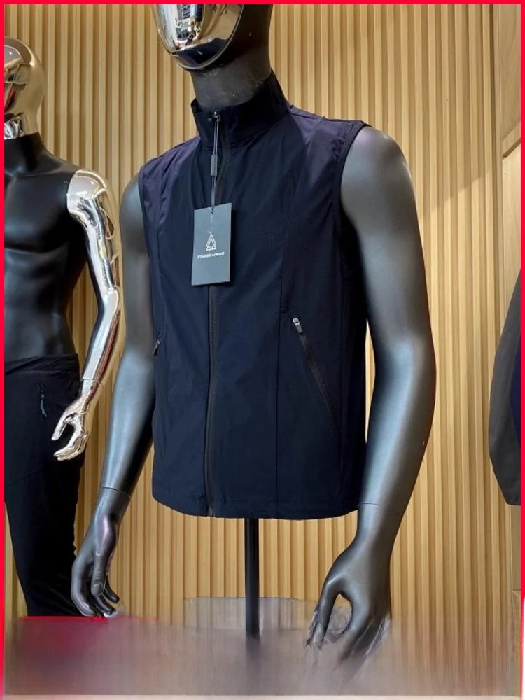 

Outdoor Casual Laser Perforated Qui Dry Me Breathable Stand Collar Men's Vest Faionable Stand Fit Nylon Spandex