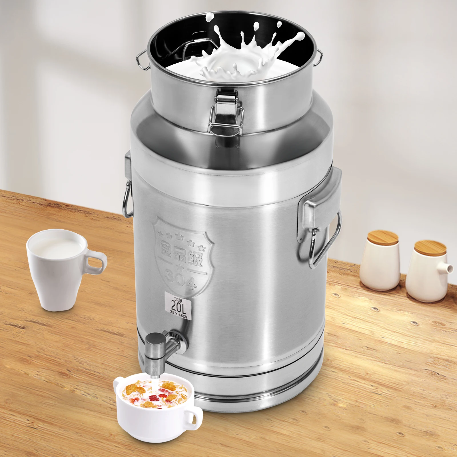 

20L 304 Stainless Steel Beverage Drink Dispenser - Durable Milk Transport Barrel for Easy Serving
