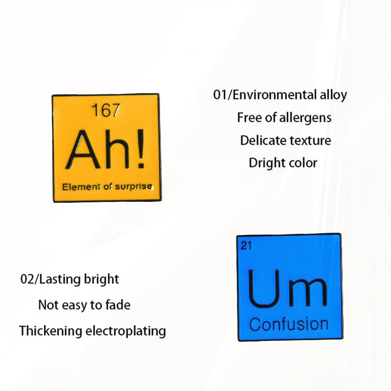 ¡Alfileres de solapa insignia de partículas modales, joyería divertida, regalo para amigos de Química, alfileres de esmalte de tabla periódica Ah! Um Pines bolsa ropa