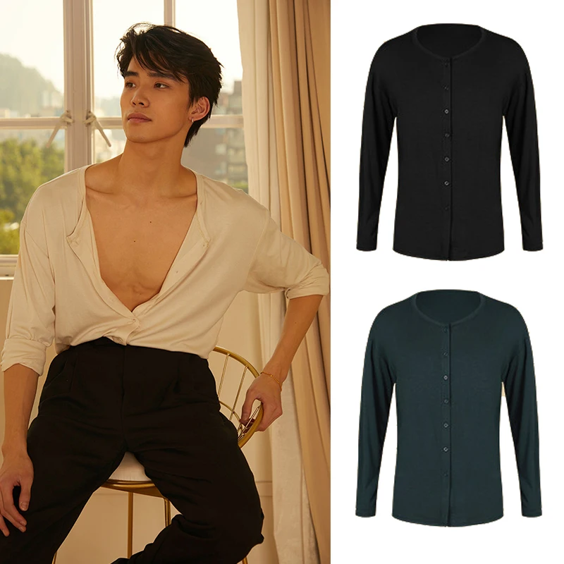 

Men ZYM Latin Dance Tops Long Sleeves V Neck T Shirt Comfort Practice Clothes Adult Male Rumba Cha Cha Dance Performance Wear