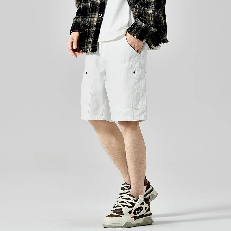 

HaoTing Men's Casual Cotton orts American Retro Workwear Five-Point Summer Loose Straight Leg Mid-Waist orts