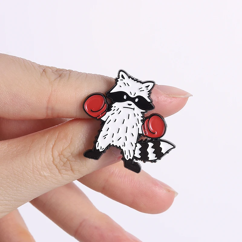 Funny Raccoon Enamel Pin Set Anxiety Humor Brooch With Skateboard And Boxing Gloves Lapel Badge For Mental Health Awareness