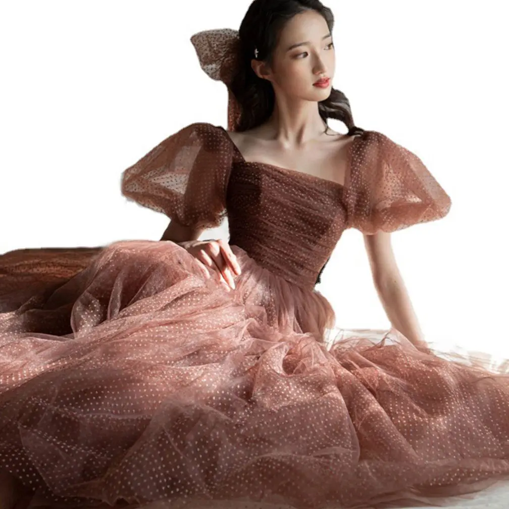 Prom Dresses Square Collar Tulle Evening Dresses A-LINE Pleat Ankle-Length Evening Gown Customized