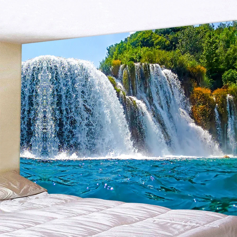 Home Decoration Hippie Bohemian Beautiful Waterfall Forest Art Tapestry Background Wall Suitable for Bedroom Living Room Tapiz