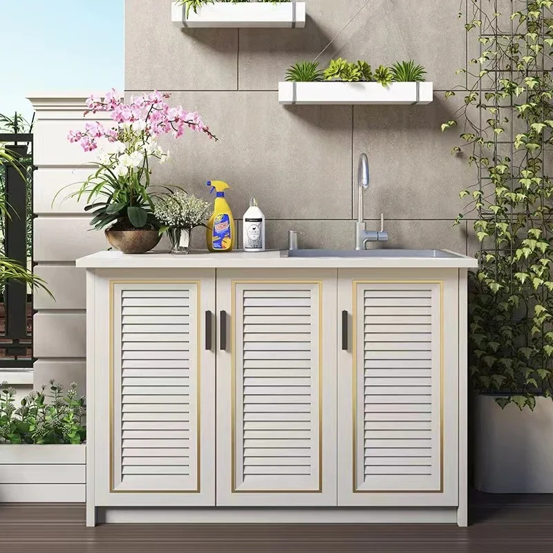 Aluminum Outdoor Cabinet Washing Waterproof Storage Sink Integrated Storage Cabinet Integrated Zapatero Balcony Customization