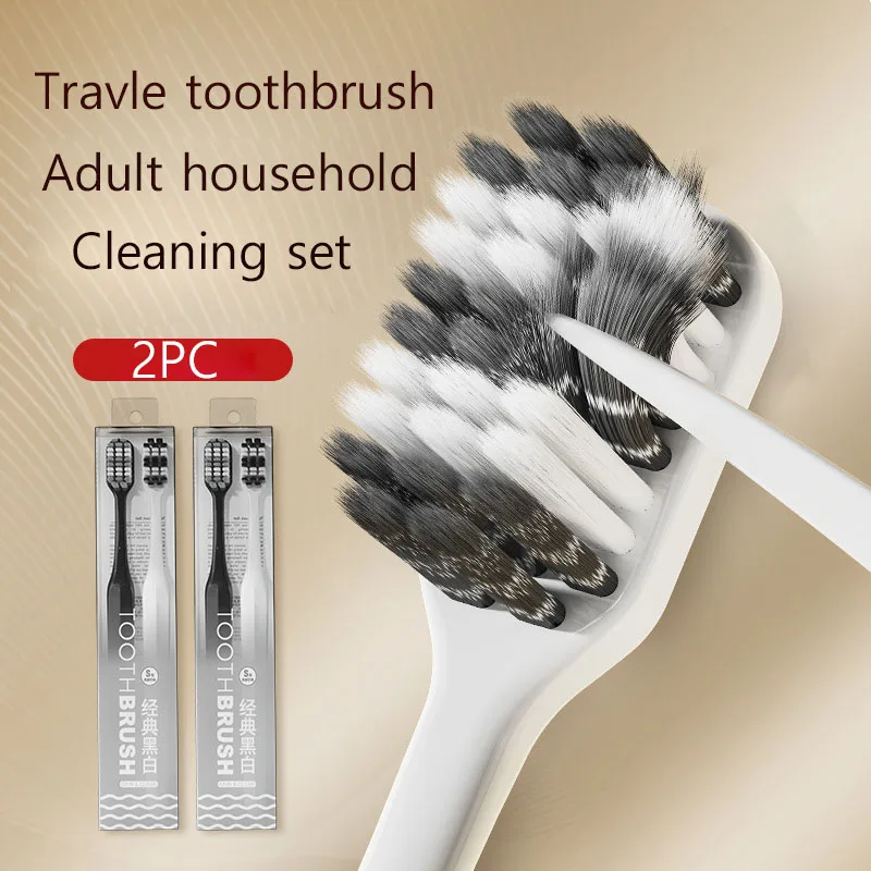 Classic Black And White Spiral Soft Bristled Couple's Toothbrush Adults Household Cleaning Gum Protection Set Caring Oral Cavity