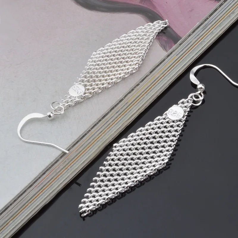 2021 Fashion 925 Silver Needle Jewelry Earrings Shaped Mesh Design Brinco Stud Earring For Women With Stamp Jewelry Pendiente