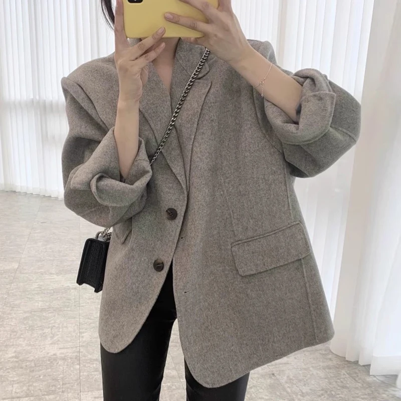 Neploe Chic Autumn Niche Suit Collar Fake Pocket Jacket Loose Casual Solid Color Coat Fashion Single Breasted Female Jackets