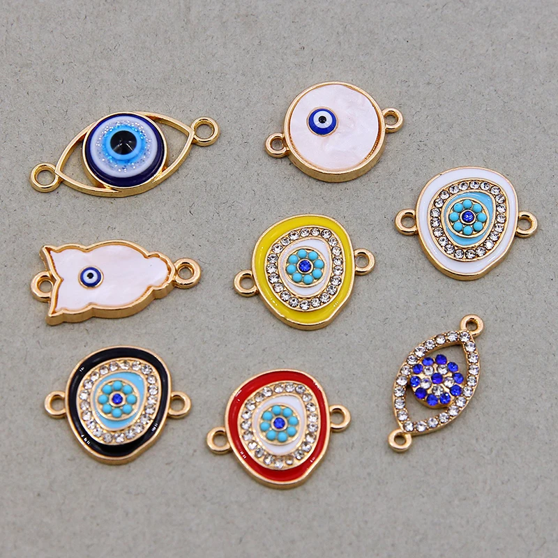 6 stücke Unregelmäßigen Runde Evil Eye Multi-stil Strass Kristall Augen Charms Anhänger DIY Armband Halskette für Schmuck Zubehör