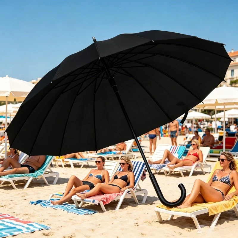 Parapluie Automatique Grand Format 130 cm Noir - Solide et Léger avec Armature en Fibre de Verre, Résistant au Vent pour Homme, Femme, Voyage, Pluie, Cadeau Idéal