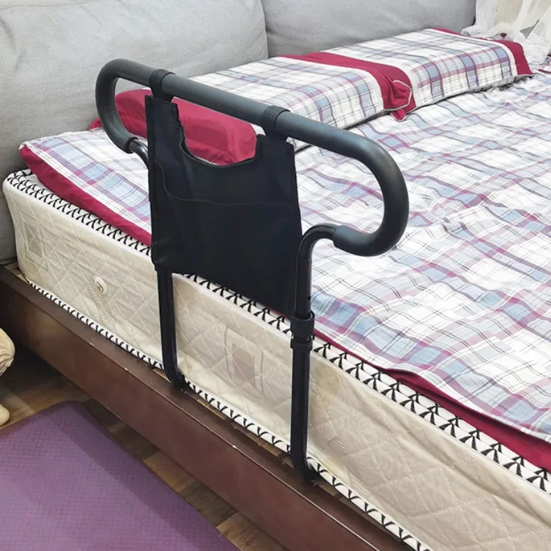 

Aluminum Alloy Bedside Handrails Elderly Get Up Handrail Assistive Device Bed Guardrail Black Bedside Protector with Storage Bag