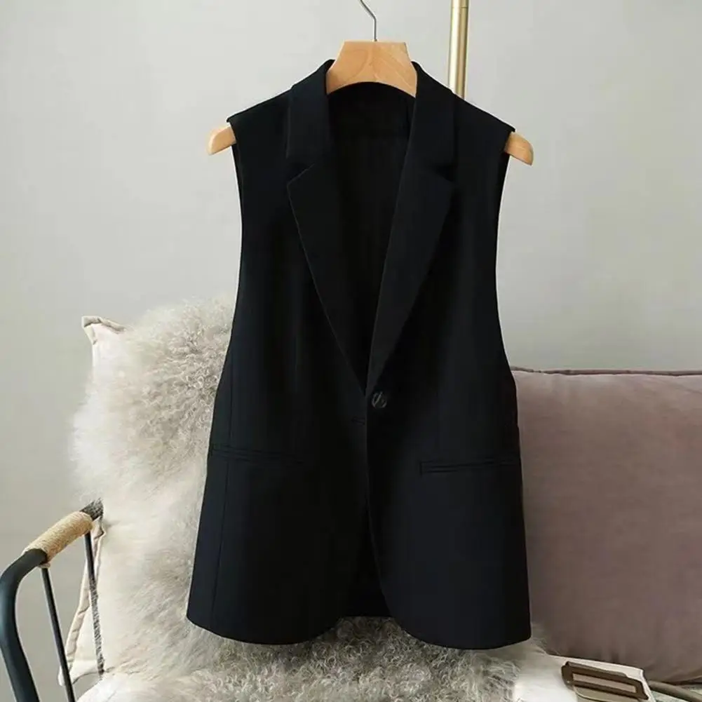 

Women Blazer Vest Solid Color Loose Cardigan Sleeveless Jacket Single Button Wasitcoat Female Formal Suit Coat Commute Clothing