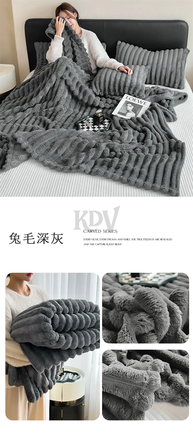 Luxury Soft Faux Rabbit Fur Throw Blanket Fluffy Warm Solid Color Plush Blanket for Sofa Bed Single Double Spring Autumn Plaid