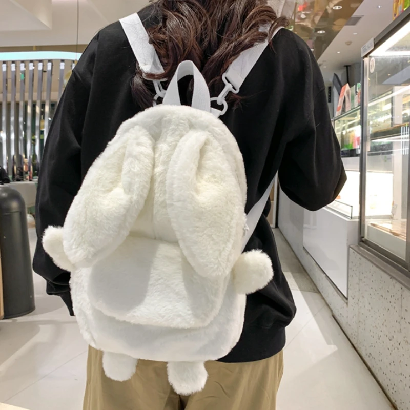 Winter Girls Fluffy Rabbit Students Backpacks Y2k Simple All Match Fashion Backpack Children Sweet Kawaii Women Backpacks Trendy