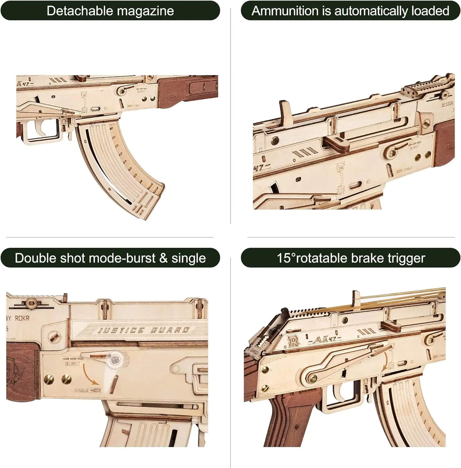 Robotime-DIY 3D Wooden Puzzle Toy para Crianças, AK-47 Assault Rifle Building Blocks, Shooter Presentes, LQ901