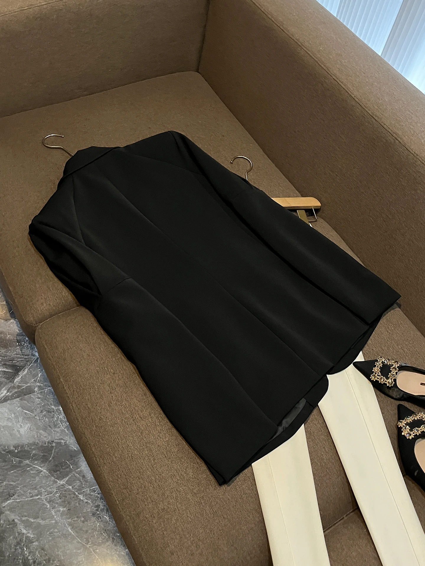 Elegant Black Heavy Embellished Long Sleeve Slim Fit Professional Women's Suit Summer New Style Double Breasted P874