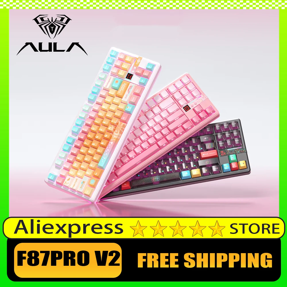 

AULA F87Pro V2 Mechanical Keyboard Tri-mode Gasket Hot Swap Dual 8000Hz Polling Rate 0.125ms RGB Gaming Keyboards PC Accessories