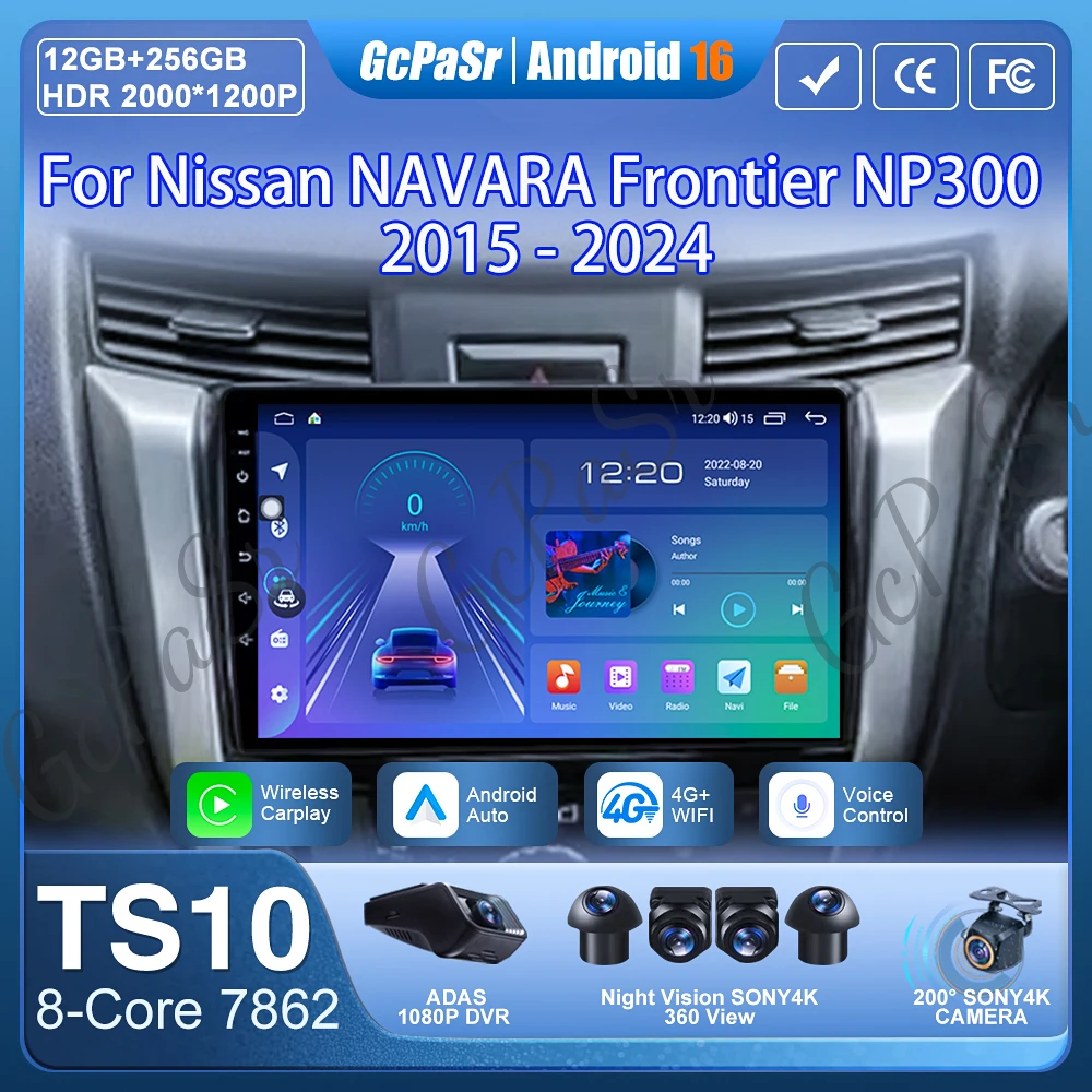 Car Radio Carplay For Nissan NAVARA Frontier NP300 2015 - 2024 Android 16 Navigation GPS Multimedia Player BT No 2din 4G Screen