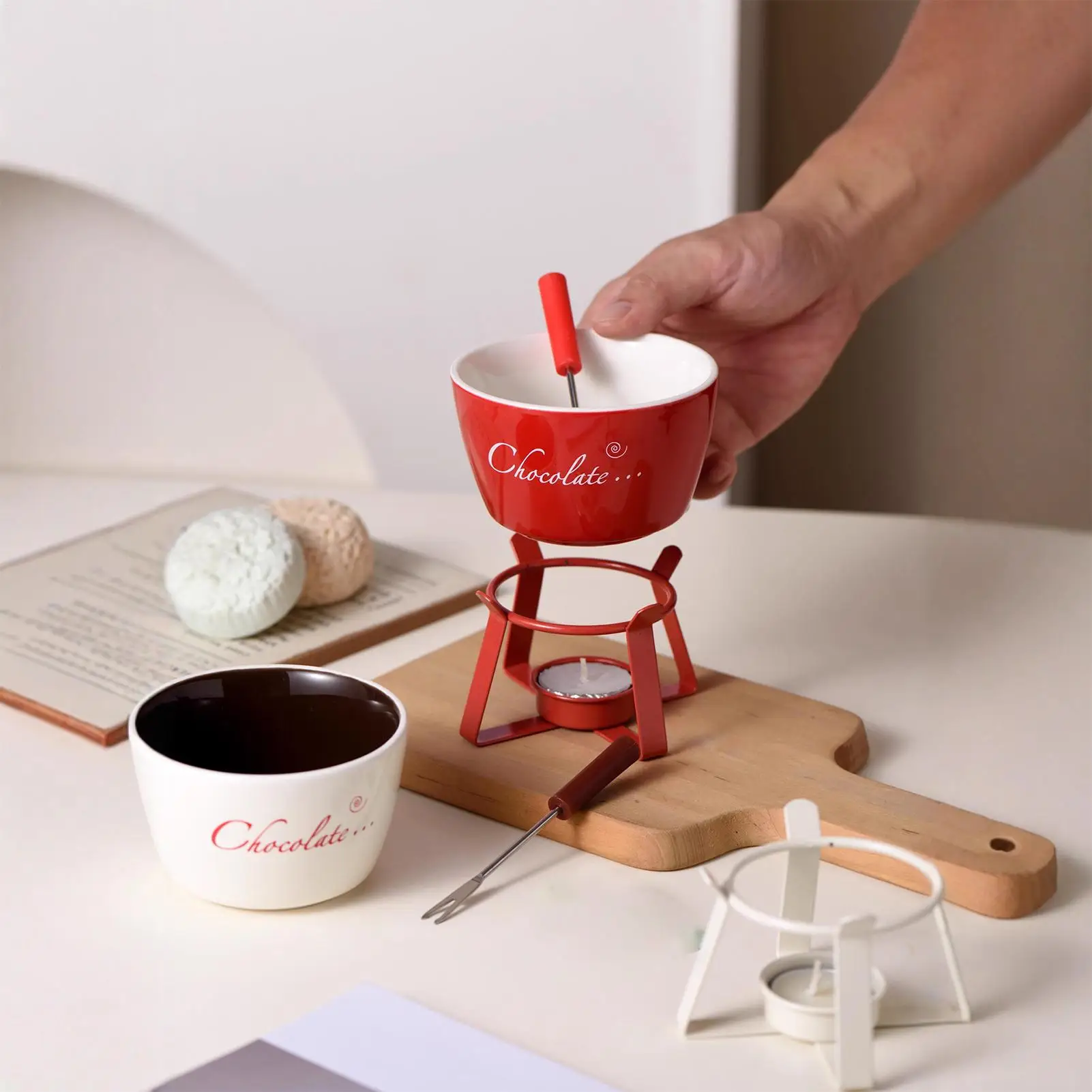 

Fondue Mug Ceramic Mini Butter Warmer Chocolate Melting Cup Mini Fondue Set For Christmas Birthday Party Camping Picnic Home