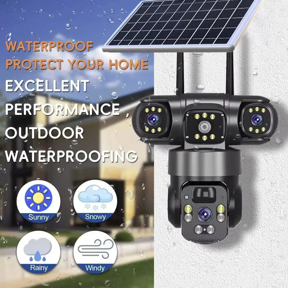جديد Suniseepro App واي فاي ثلاثة عدسة ثلاثة شاشة كاميرا البطارية الشمسية 2MP * 3 عدسة ثلاثية كاميرا PTZ للأمن في الهواء الطلق