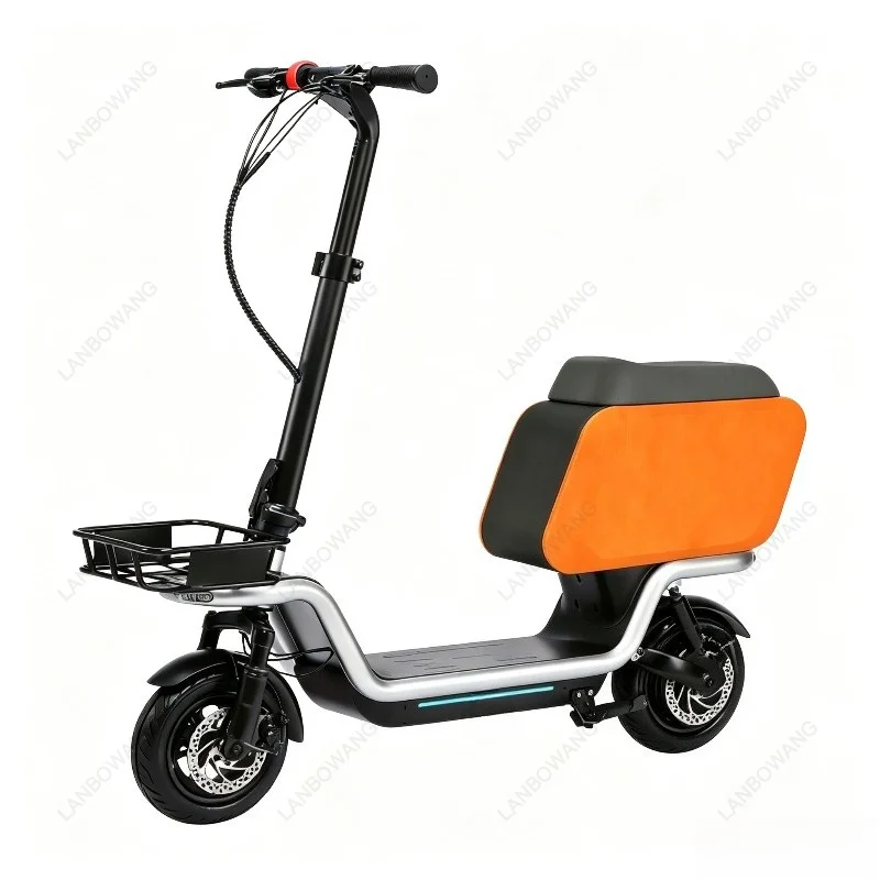 Foldable Adult Electric Scooter With Front Storage Basket Box For Delivery Daily Commute E-Scooter