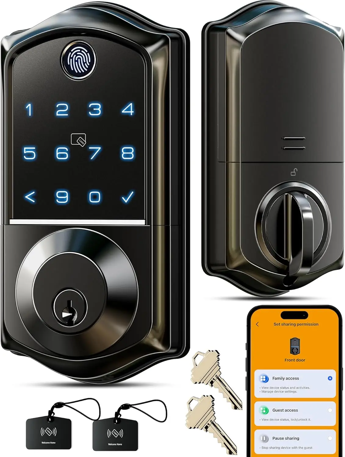

Smart Door Lock with Fingerprint, App Control, 8-in-1 Keyless Entry, Auto Lock, Emergency Power Port