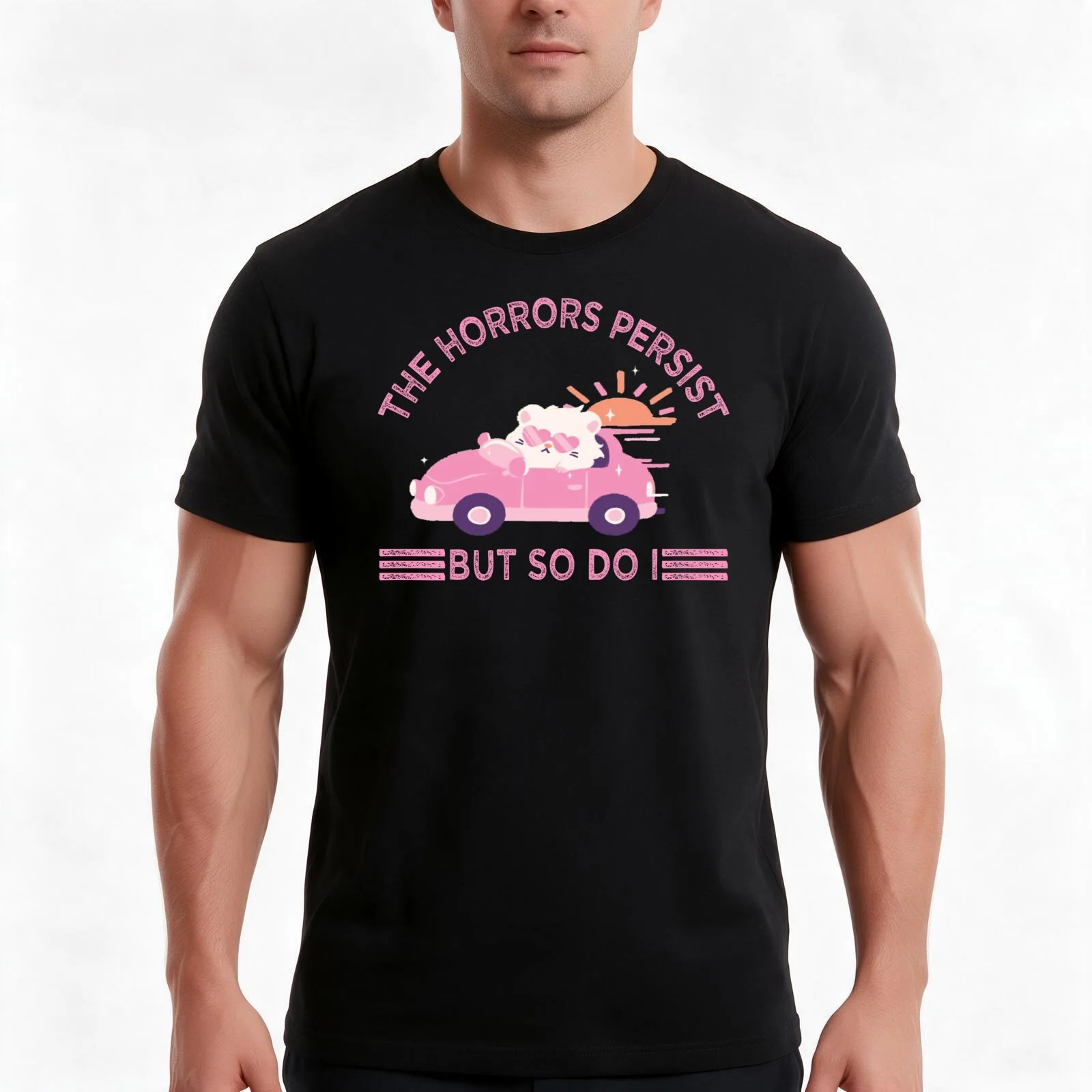 the horrors persist but so do i T-Shirt, Summer Casual Cotton Tee, Oversized Streetwear Tops, Vintage Graphic Print, 100% Cotton