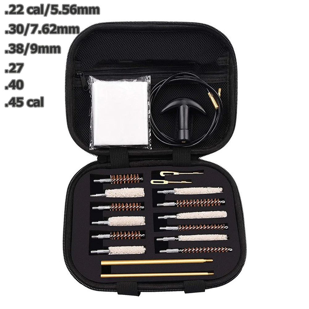 Kit de Limpieza de Armas de Fuego de 19 Piezas, Cepillo para Limpieza de Cañones, Herramienta de Limpieza para Calibres .22/.38/9mm/.40/.45, Kit de Mantenimiento para Pistolas y Rifles