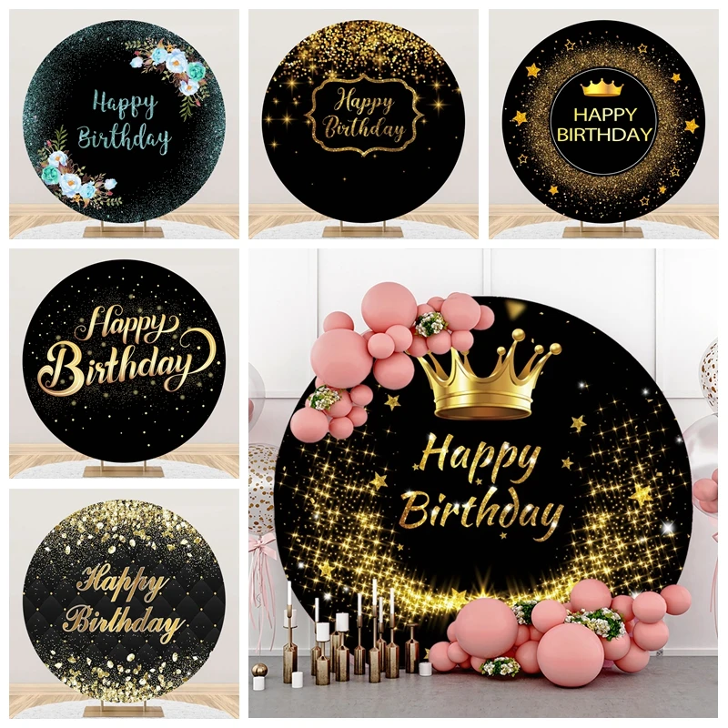 

Black Gold Birthday Round Backdrop Cover Glitter Girl Boy Party Decor Circle Photography Background Photo Studio Photocall Props