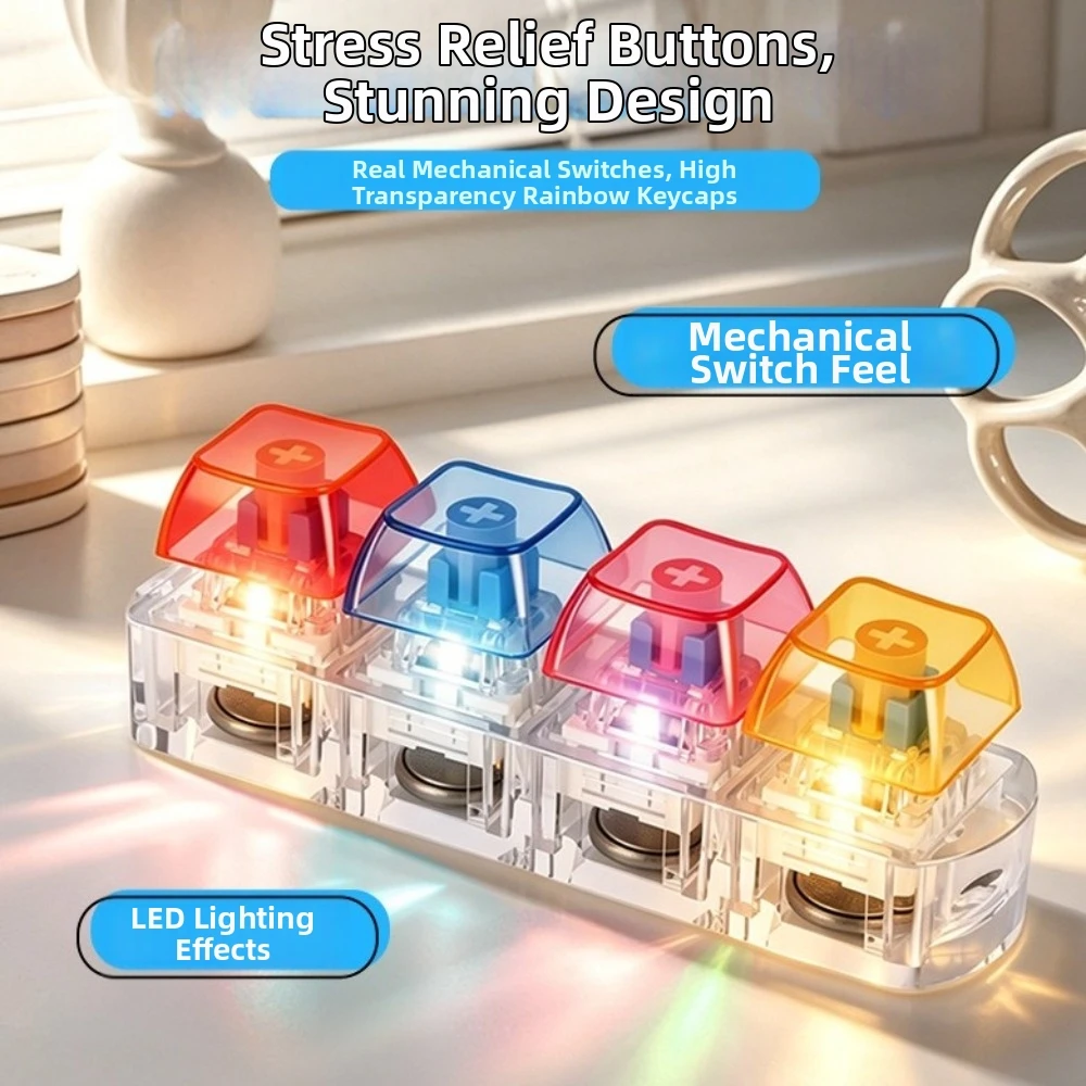 4-Tasten-LED-Tastatur-Schlüsselanhänger mit Klarer Klick-Druckgefühl und LED-Licht Mechanischer Schalter Tastatur Neuartig Transparent – Detail 10