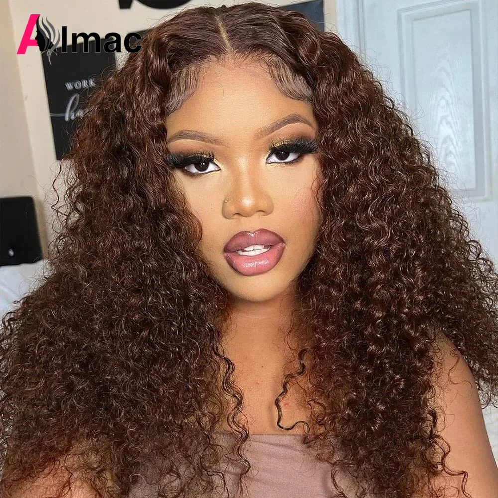 

180% Chocolates Brown Jerry Curly 13x4 Lace Frontal Human Hair Wig 4x4 Lace Closure Pre-plucked Brazilian Remy Hair Wigs