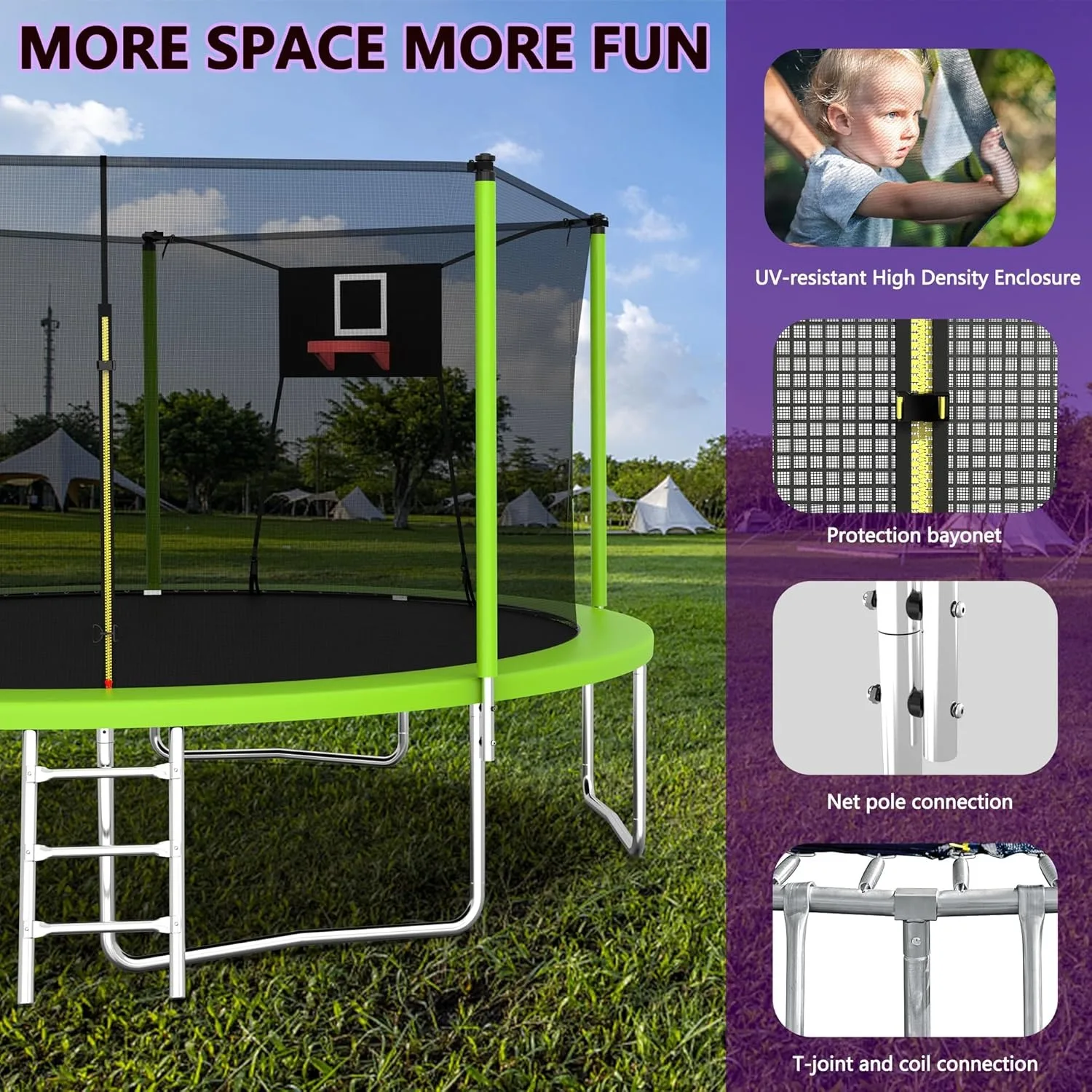 1000 LBS 14FT Outdoor Trampoline with Basketball Hoop & Safety Enclosure Net - ASTM Approved, Heavy-Duty Recreational Trampoline