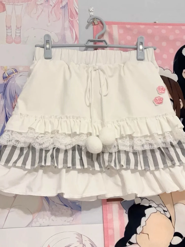 ญี่ปุ่นหวาน JK Hot Chick 2 ชิ้นชุดชุดสตรี Lace Patchwork Tops + น่ารักเค้กกระโปรงใหม่ Lolita แฟชั่นฤดูร้อนชุด 2025