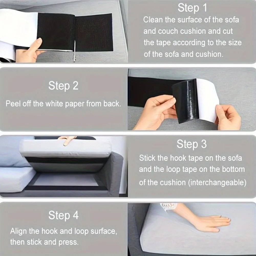 1Set/2Rolls 1/2/3meters Nylon Couch Cushion Non-Slip Grip Tape Adhesive Hook and Loop Strips for Fabric Outdoor Patio Cushions
