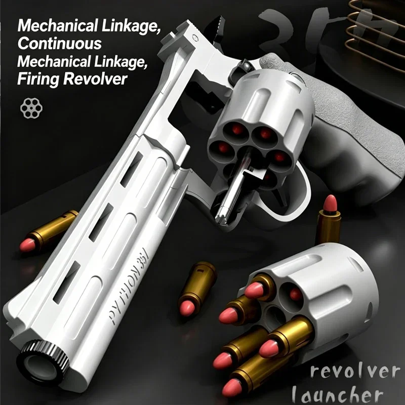 Top 357 Long Alloy Revolver Soft Bullet Can Be Fired Pistol Boy Simulation Toy Repeating Pistol Children's Gifts