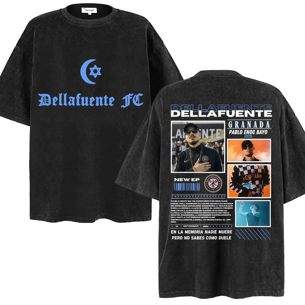 

Рэпер Dellafuente Album Tour, мытые футболки для мужчин и женщин, модная хипстерская футболка в стиле хип-хоп, большие уютные хлопковые футболки, уличная одежда