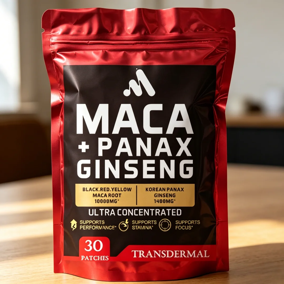30 Patches Organic Maca + Panaxgins Transdermal Patches with Black + Red + Yellow Peruvian Maca Root Extract