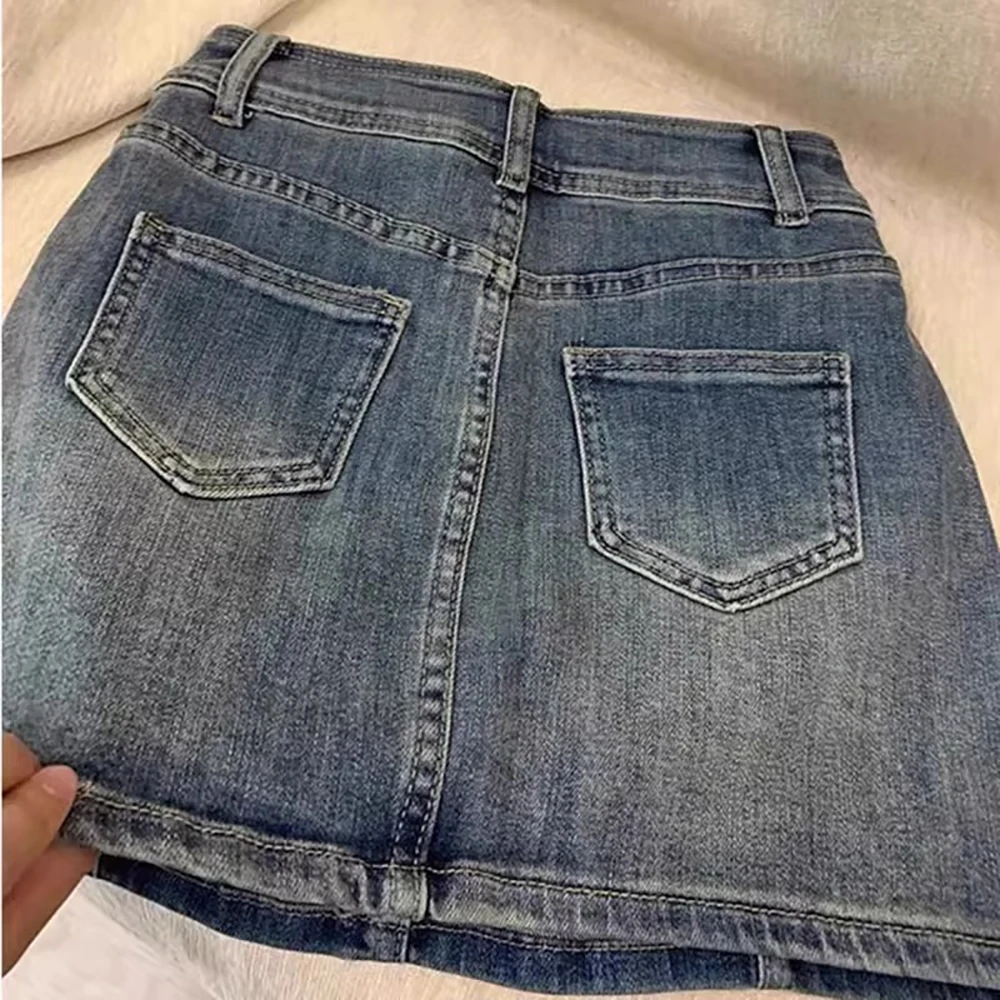 American Retro Denim Skirts Women Vintage Blue High Waist Mini Jean Skirt Spicy Girl Sexy A-Line Short Skirts Streetwear